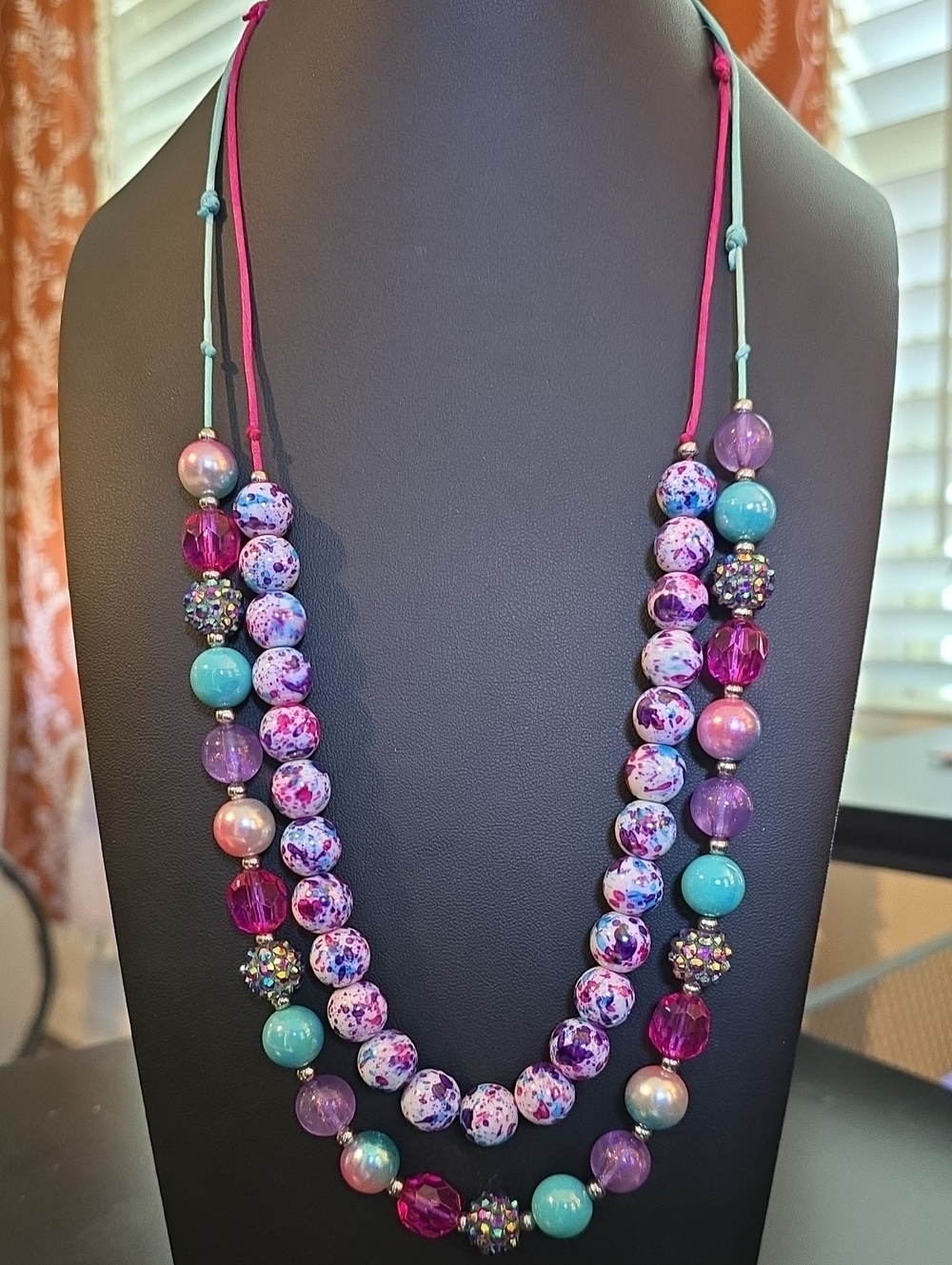 Colorful Pink & Turquoise Beaded Women's Necklaces